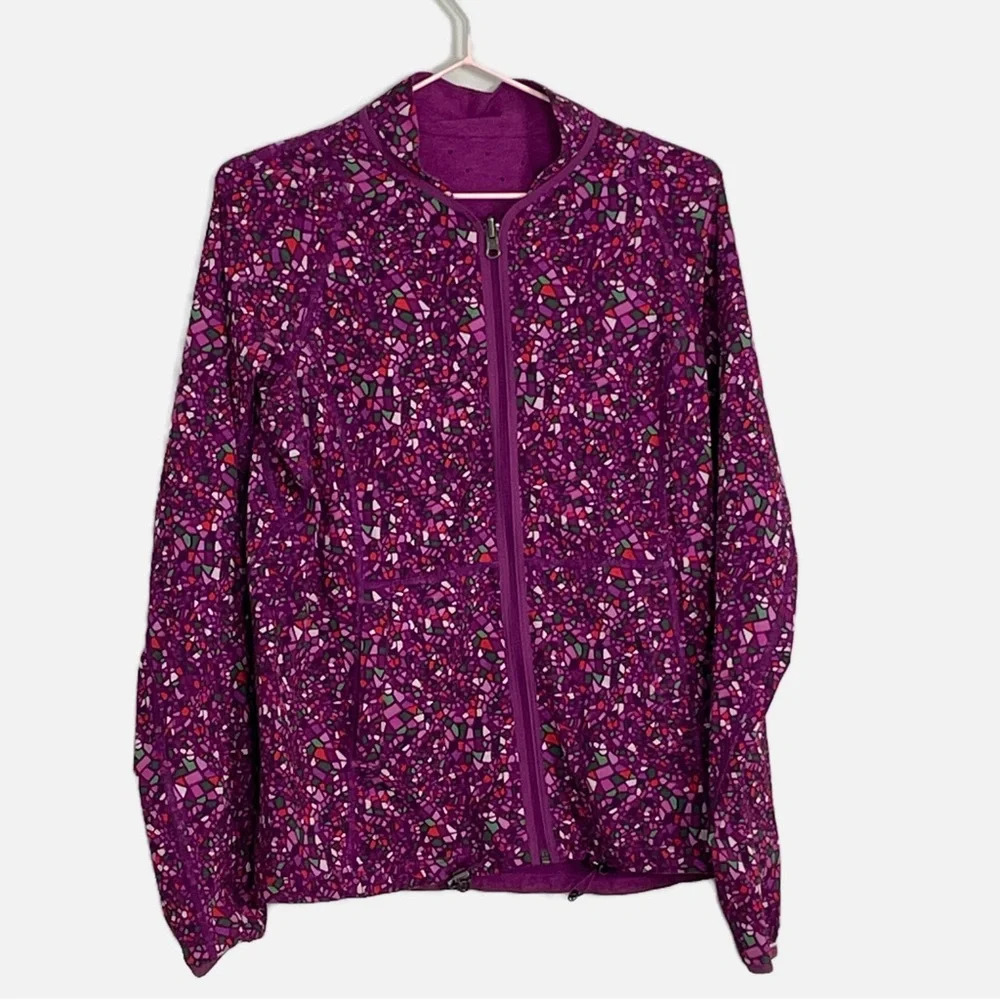 Lululemon Real Quick Jacket Women's‎ Reversible Violet Print Plum Sz 4